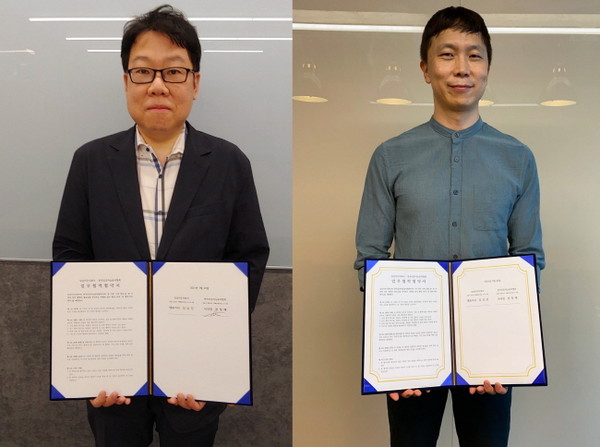 한국인공지능윤리협회 전창배 이사장(왼쪽)과 심심이주식회사 최정회 창업자겸 CSO
